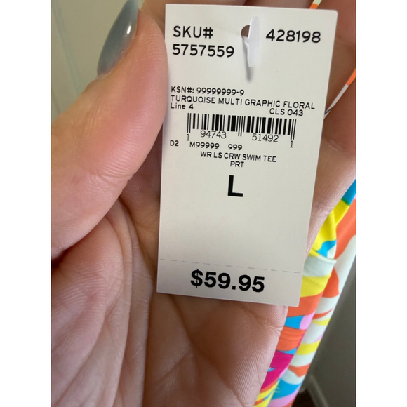 Lands’ End Crewneck Rash Guard Swim Tee L | UPF 50 | Floral | NWT - Picture 5 of 6